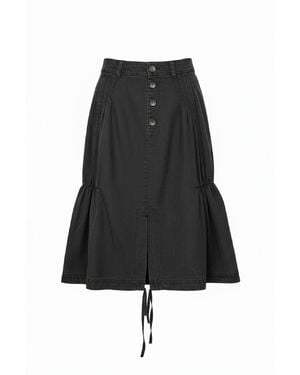 Conquista Button-Front Midi Skirt With Adjustable Front Slit - Black