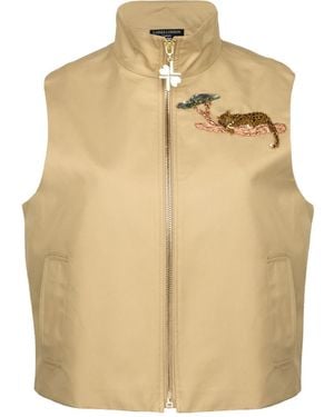 Laines London Neutrals Laines Couture Hand Embellished Leopard Cropped Trench Gilet - Natural
