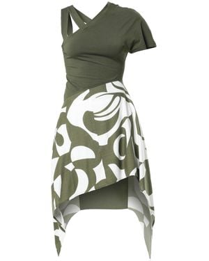Metamorph Open Shoulder Long Top With Print - Green