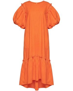 Cy Boutique Oversized Puff Sleeves Ruffle Hem Design Maxi Dress - Orange