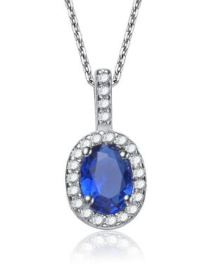 Genevive Jewelry Sterling Cubic Zirconia Cubic Zirconia Oval Necklace - Blue