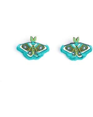 Nana Watanabe Moth Winged Embroidered Earrings - Blue