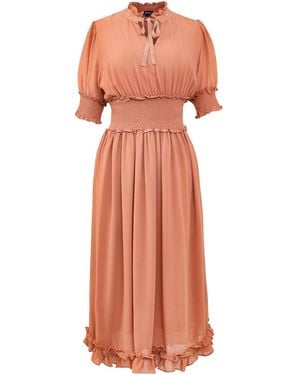 Smart and Joy Chiffon Dress With Smocks And Small Ruffles - Pink