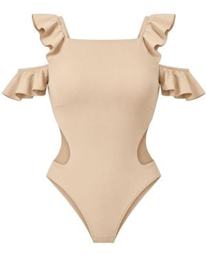 Rive & Rituel Neutrals Charmaine Sand Nude Frill Bodysuit - Natural