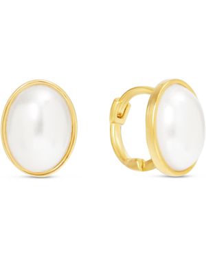 Esterah Oval Pearl Earrings - Metallic
