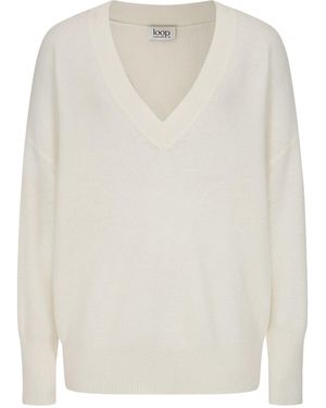 Loop Cashmere Relaxed Lofty V Neck Sweater - White