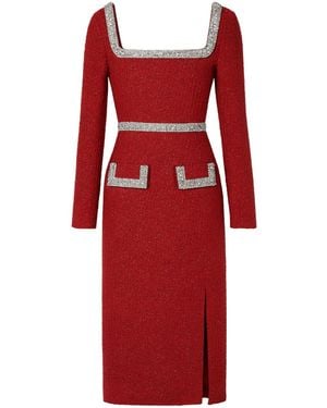 Hortons England Serena Burgundy Tweed Embellished Dress - Red