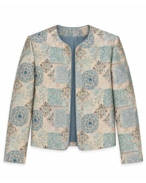 Stovaria Ivory Silk-Cotton Jacquard Statement Jacket - Blue