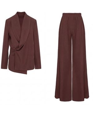 BLUZAT Set With Wrap Blazer And Flared Pants - Purple