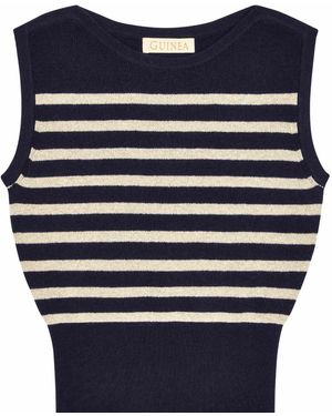 Guinea London Neutrals & Cream Lurex Stripe Vest Knit Top - Blue