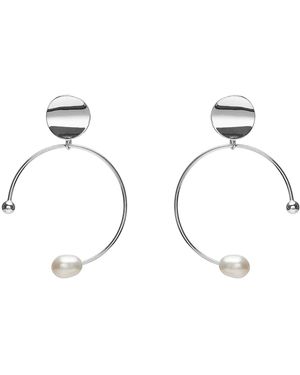 Minimalisa Concept Srl Pearl On Circle Earrings - Metallic