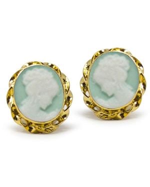 Vintouch Italy Plated Mini Cameo Stud Earrings - Green