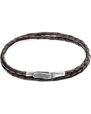 Anchor and Crew Dark Brown Liverpool Silver & Braided Leather Bracelet