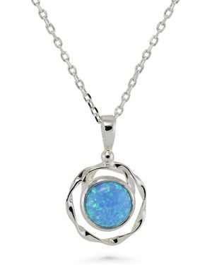 Isla Silver Dainty Sterling Round Opal Necklace - Blue