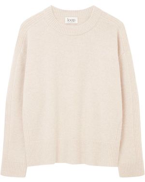 Loop Cashmere Neutrals Cashmere Longline Crew Neck Sweater - White