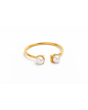 ADIBA Double Pearl Plated Stainless Steel Ring - Metallic
