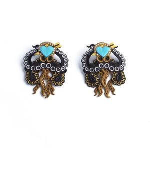 Nana Watanabe Arrow & Octopus Embroidery Earrings - Black