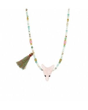 Ormiro Wild Spirit Wolf Multi-Stone Necklace - Metallic