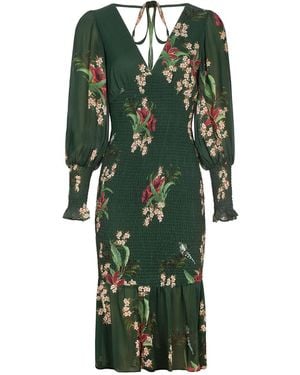 Urban Touch Floral Print Bodycon Style Long Sleeve Dress _ - Green