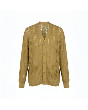Modenaire Open Knit Cotton Cardigan Relaxed Fit Refined Texture - Green