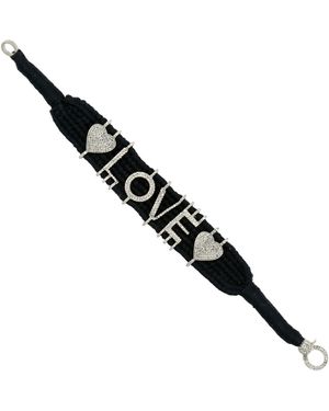 Artisan 925 Sterling Diamond Heart Love Macramé Bracelet - Black