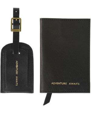 VIDA VIDA Adventure Awaits Leather Passport Cover & Luggage Tag Set - Black