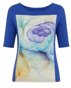 Conquista Royal Jersey Top With Abstract Floral Print - Blue