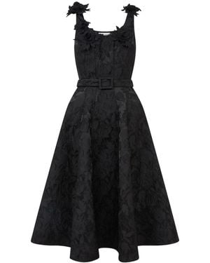 Sour Figs Sculptural Floral Jacquard Midi Dress - Black