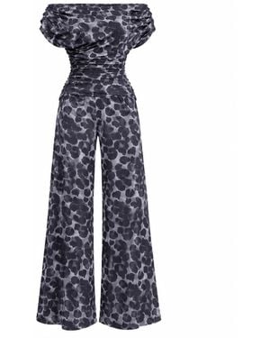 Atom Label Carbon Bardot Wide Leg Jumpsuit - Blue