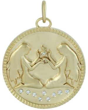 Artisan 14K Gemini Zodiac Diamond Medallion Pendant - Metallic