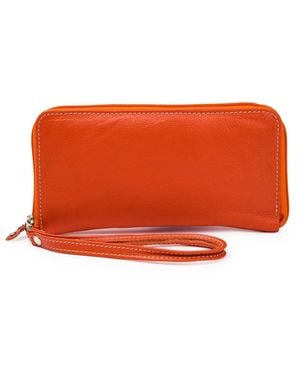 Hides Leather Co. Elegant Zip Around Leather Wallet, Handmade Slim Organizer Clutch - Orange