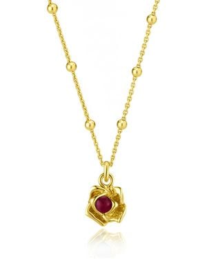 Unaloe Vermeil Ruby Pendant Necklace – Natural Ruby Floral Statement Jewellery, Italian Luxury Design - Metallic