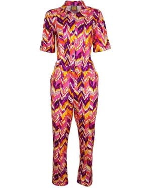 Lalipop Design Cotton Jumpsuit With Colorful Zigzag Print - Red