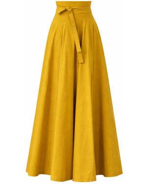 Nikka Place Maxi Flared Cotton Skirt With Tie Belt - Yellow