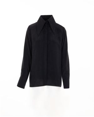 Zamsee Cupro Shirt With Large Collar - Black