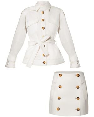 Tia Dorraine Oversized Belted Trench Jacket & Mini Skirt Set - White