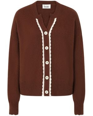 Loop Cashmere Shell Edge Cardigan - Brown