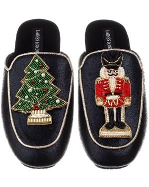 Laines London Classic Mules With Christmas Tree & Nutcracker Brooches - Orange