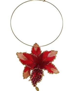 Iliana Arrazola Orchid Choker, And, Glass Beads, Beaded Jewellery - Red