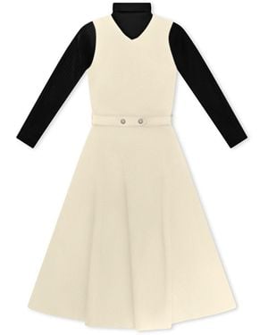 Roch Perel Neutrals Ivory And Contrast Knitted Dress - Natural