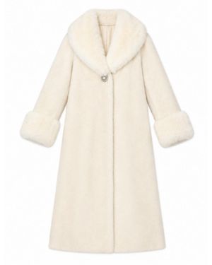 Santinni Sunset Boulevard Long Wool Coat With Faux Fur - Natural