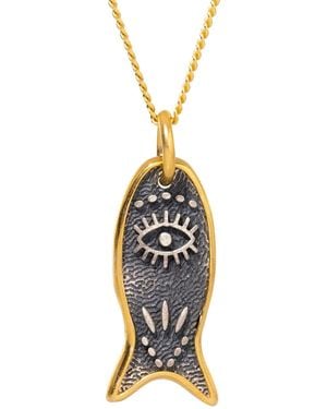 Ebru Jewelry Lucky Fish & Evil Eye Symbol Sterling Chain Necklace - Metallic