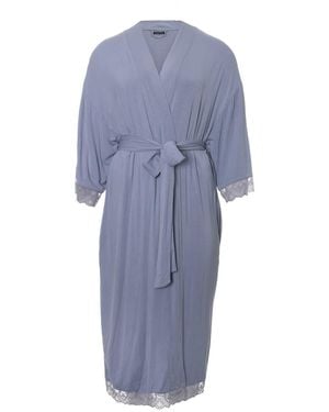Pretty You London Bamboo Lace Kimono Robe - Blue