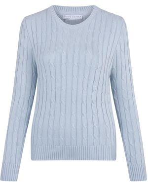 Paul James Knitwear Cotton Taylor Cable Crew Neck Jumper - Blue