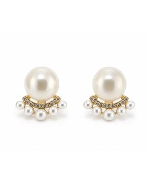 Angel Barocco Freshwater Pearl Crystal Crown Stud Earrings - Metallic