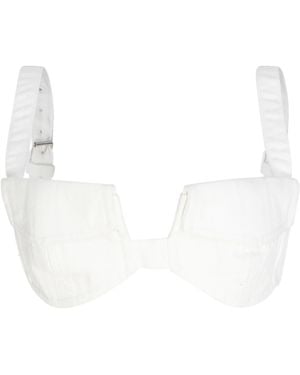 Circular Path Pocket Denim Bikini Top - White