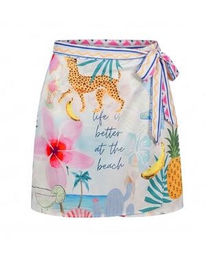 LOVEIST STORE Nancy Tropical Print Satin Wrap Skirt - Blue