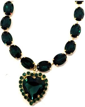 Achala Handcrafted Opulent Emerald Crystal Heart Necklace - Black