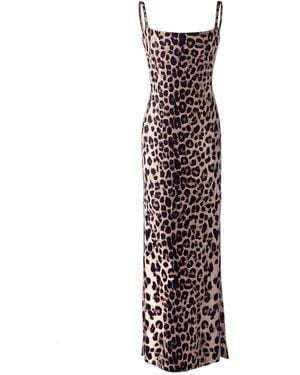 LOVEIST STORE Leopard Print Satin Maxi Dress – Bodycon Slip Dress - Multicolour