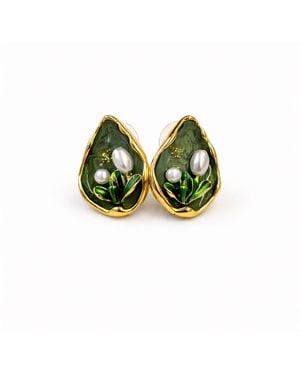Nuvv Collection Botanical Design Earrings - Green
